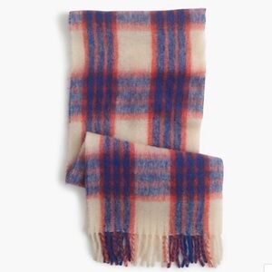 J Crew Italian Wool Fuzzy Red, White, Blue Plaid Scarf